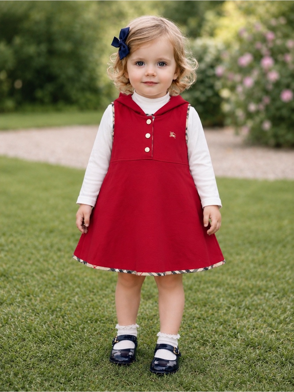 Burberry Baby Sleeveless Hooded Iconic Check Checkered Plaid Button Dress